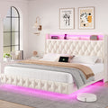 full queen size floating bed frame led lights charging - Temu
