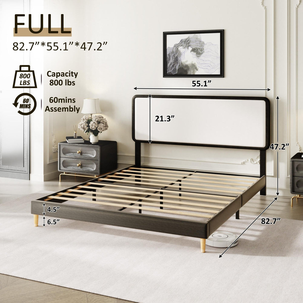 full   century modern upholstered bed frame white fabric - Temu