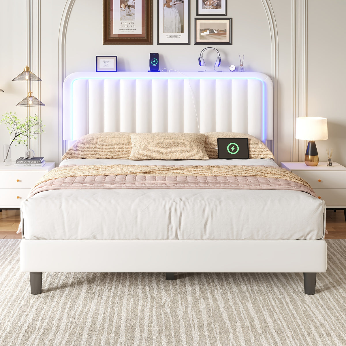 mraeer bed frame led lighting charging station full queen - Temu
