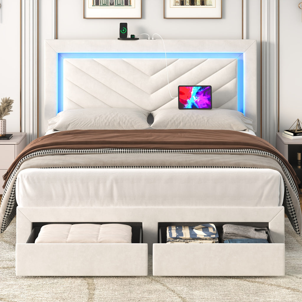 platform bed frame led adjustable headboard upholstered bed - Temu