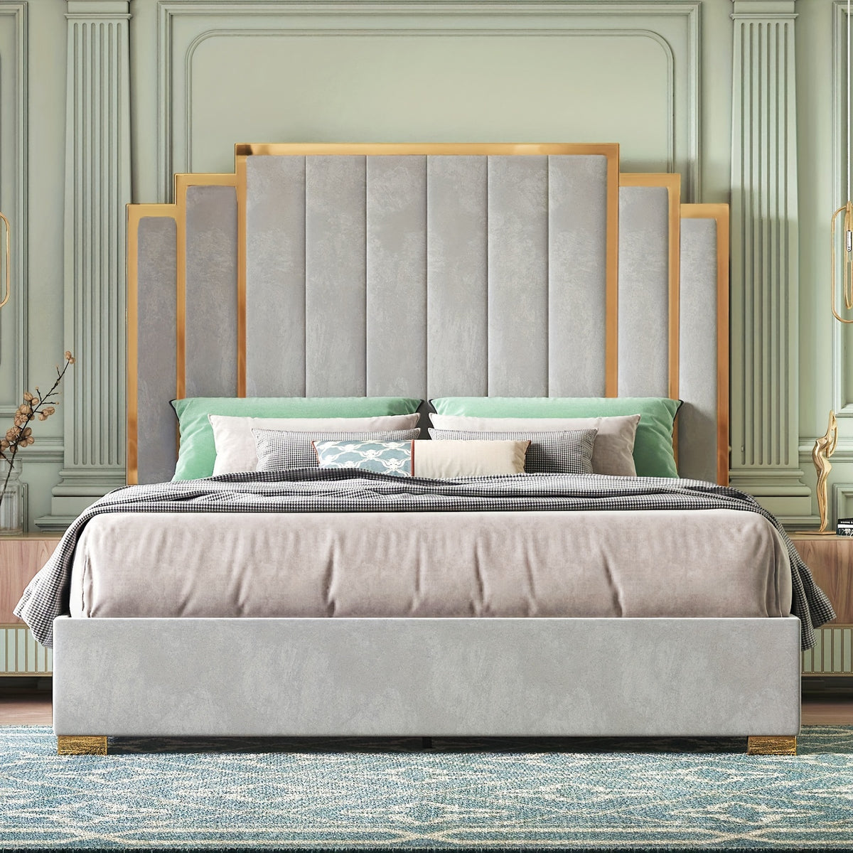 velvet upholstered platform bed frame   in 61 4 65 - Temu