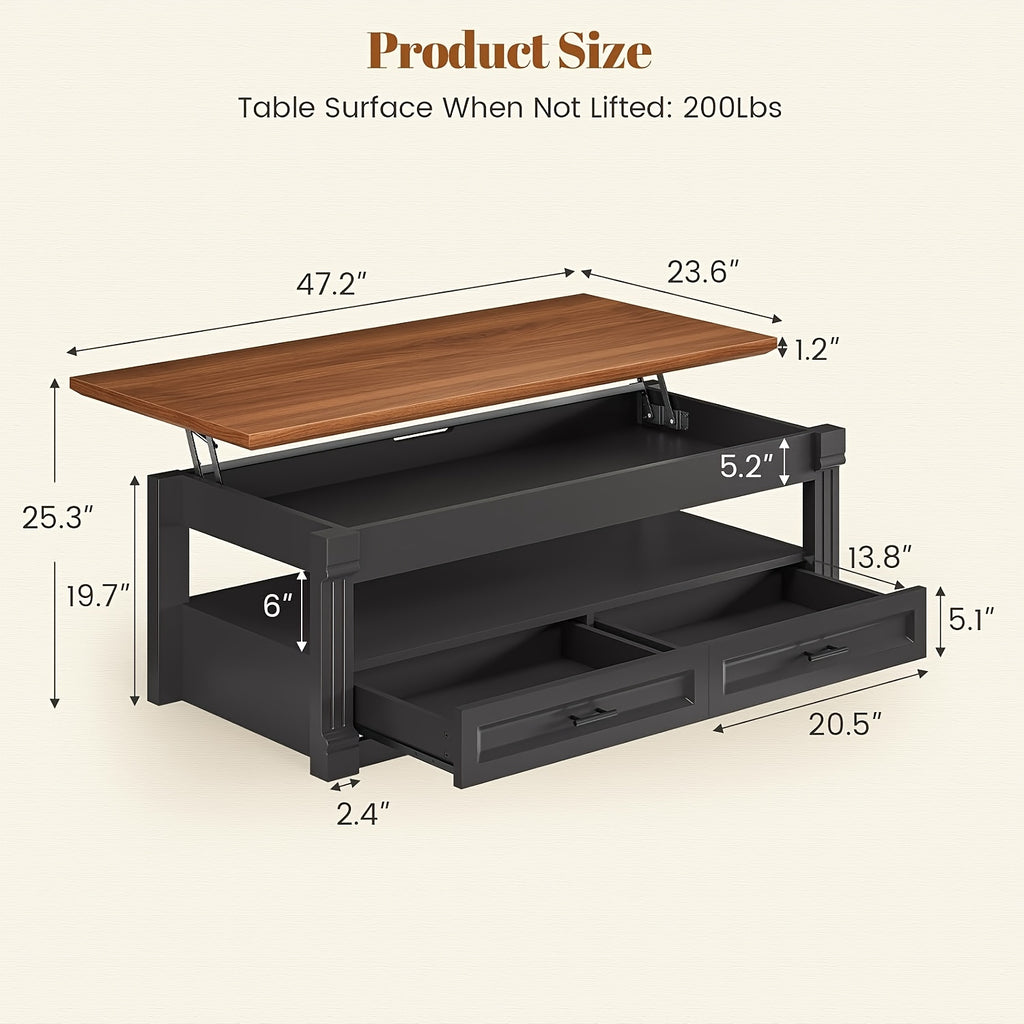 lift top coffee table 2 storage drawers hidden compartment - Temu