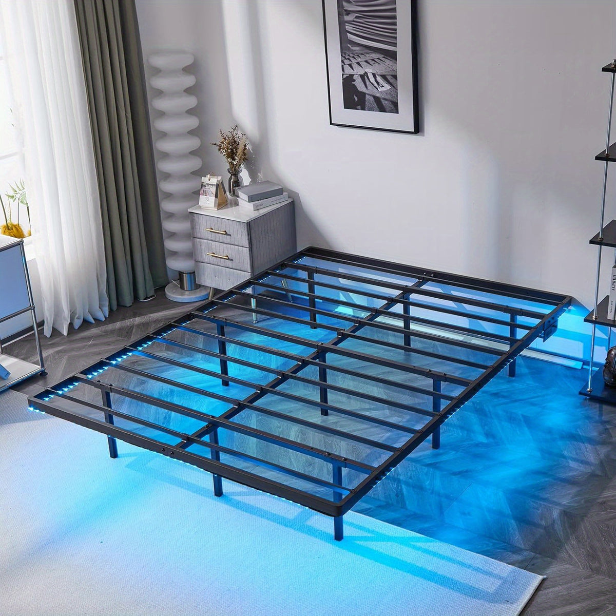 king floating bed frame usb led 14 heavy duty metal platform - Temu