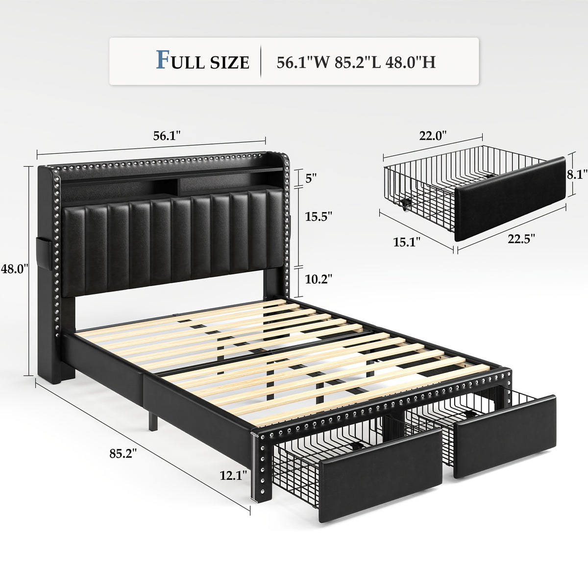 king size upholstered bed frame storage 2 tier headboard 2 - Temu