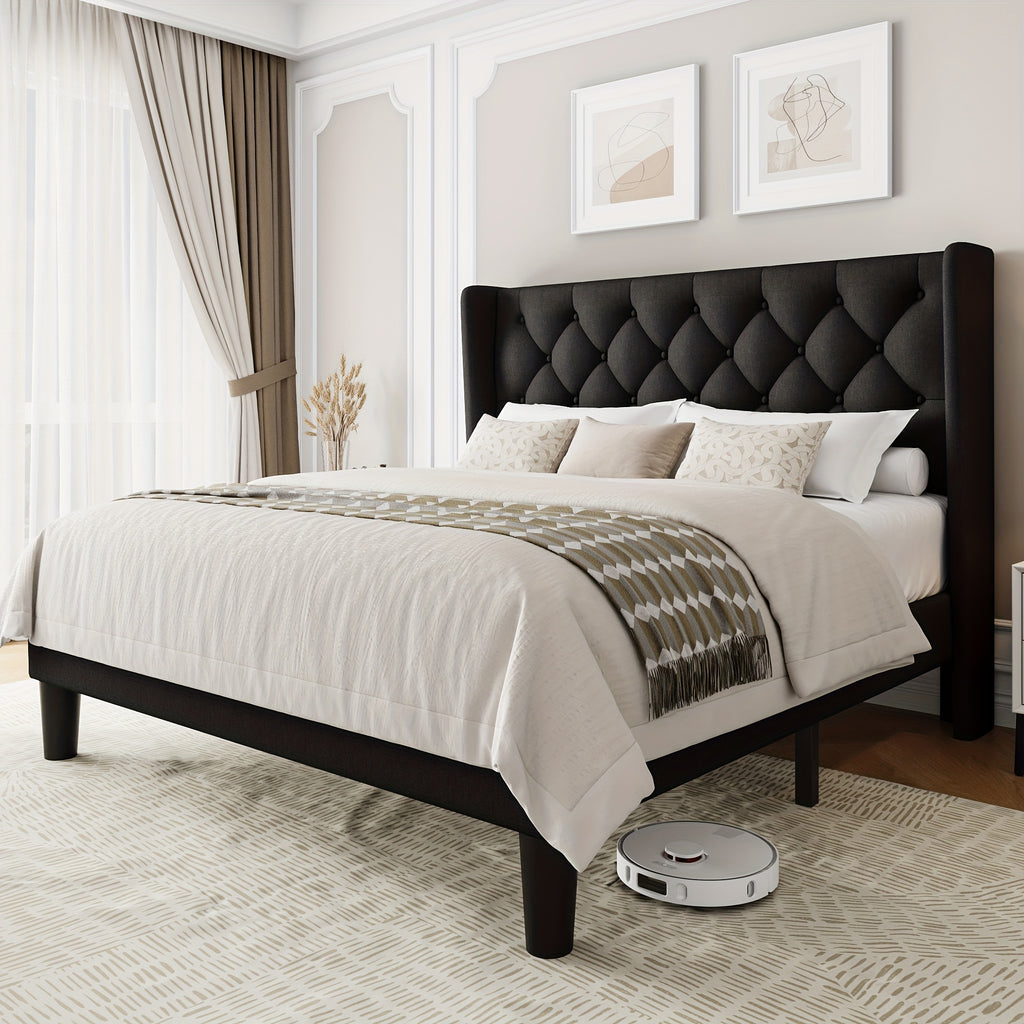 bed frame button tufted headboard platform bed 8 bed storage - Temu