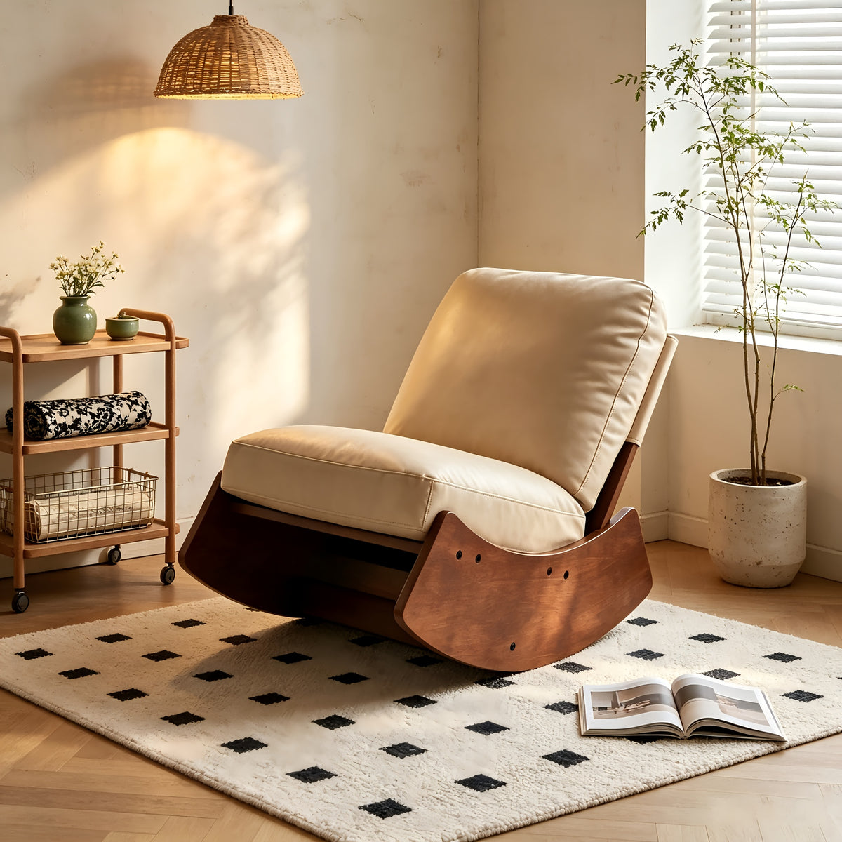 solid wood rocking accent chair pu leather upholstered comfy - Temu