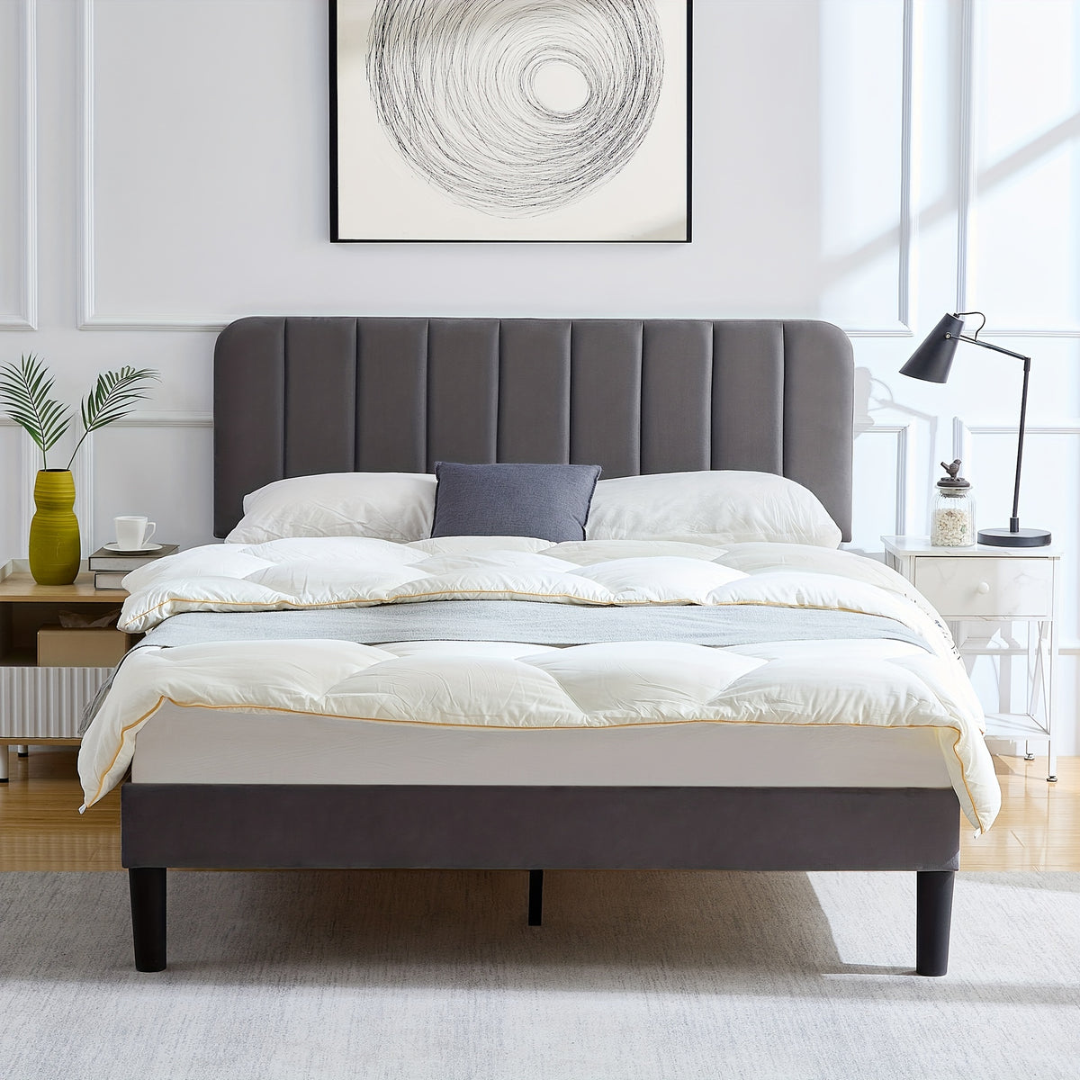 platform bed frame in velvet upholstery suitable full queen - Temu