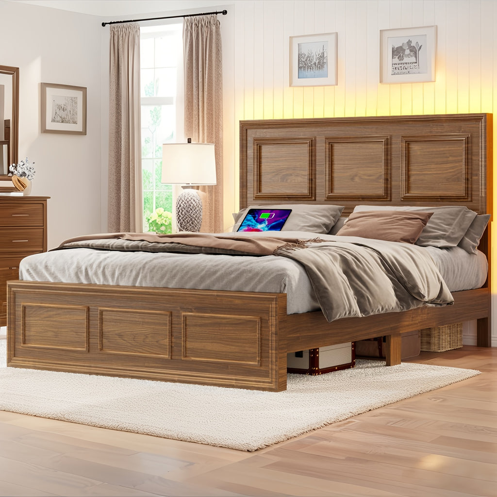 platform bed frame led headboard charging station   - Temu