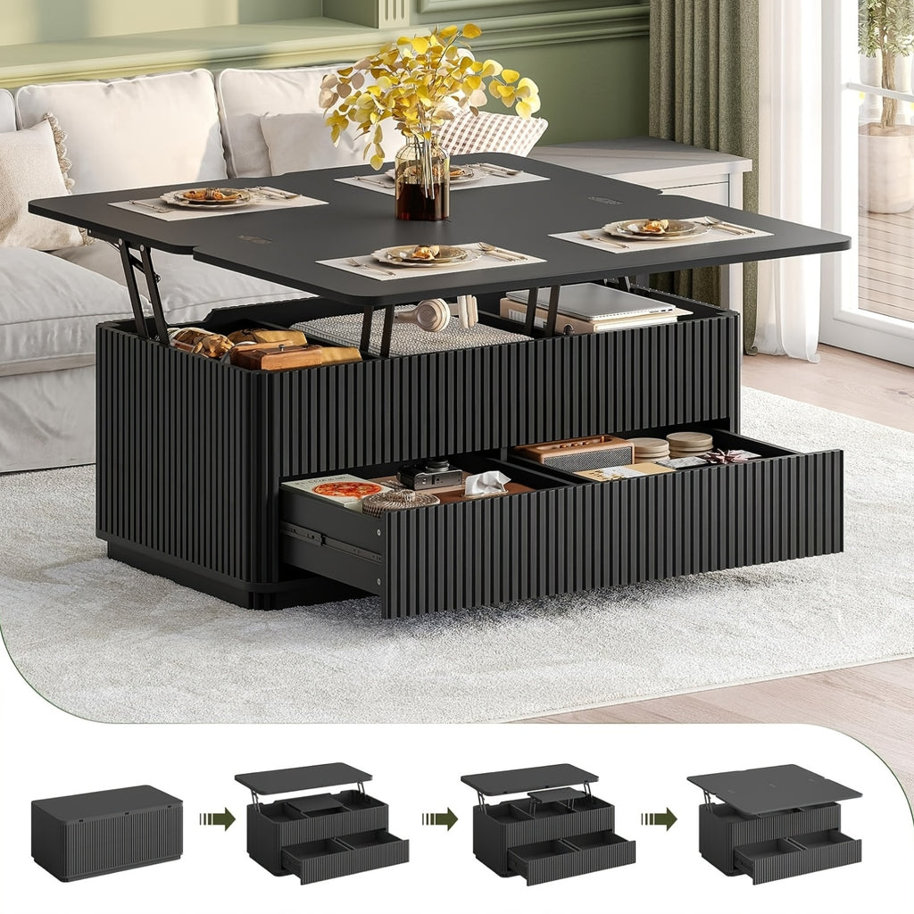fluted lift top coffee table 2 drawers large hidden storage - Temu
