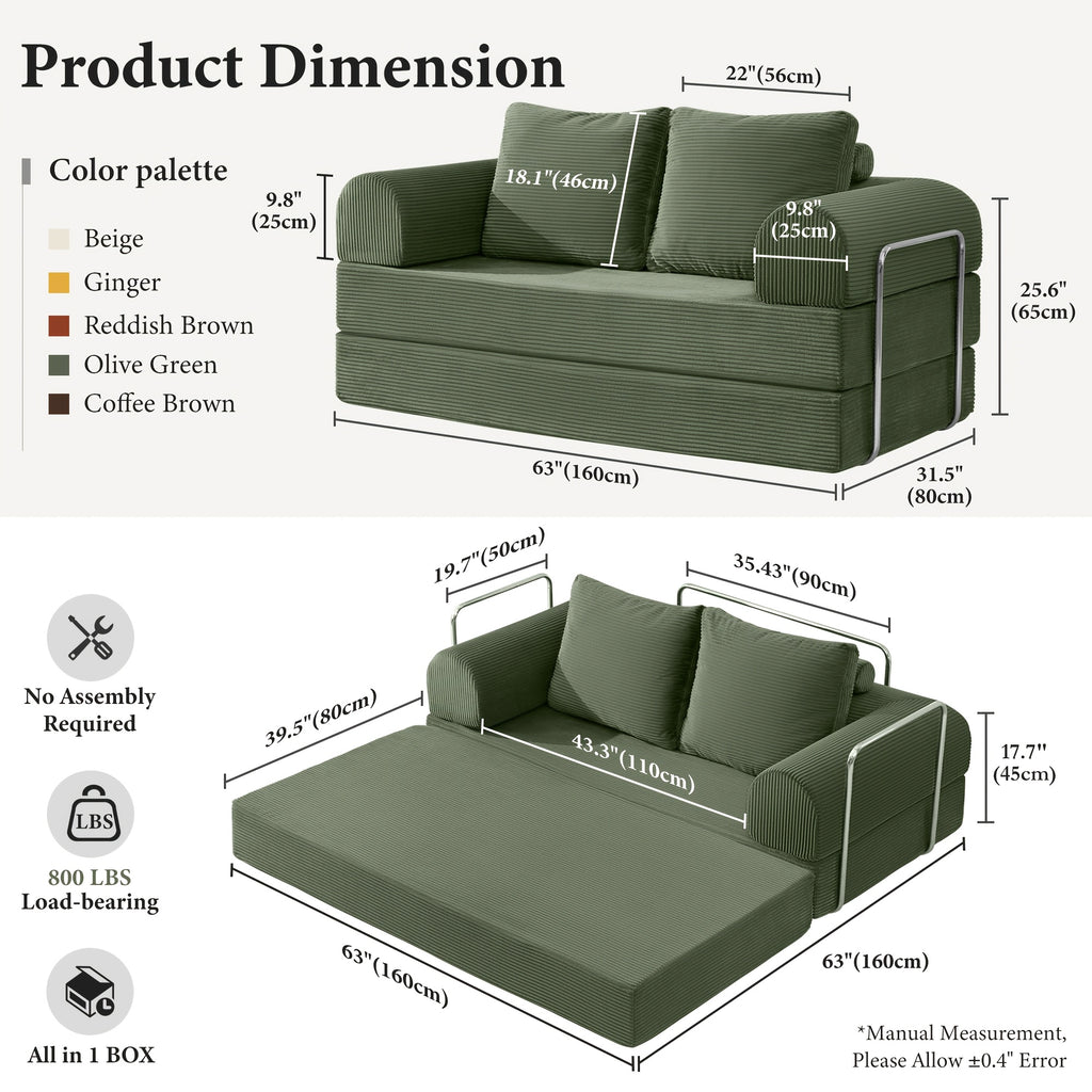 folding sofa bed 78 8 inch combination sofa high rebound - Temu