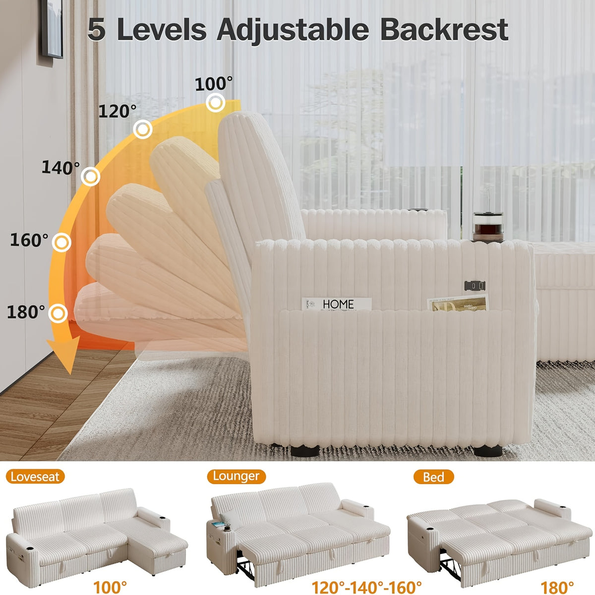 101 inch modern corduroy sofa bed 3 people convertible - Temu