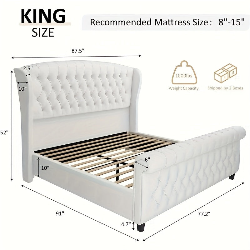 chenille upholstered platform bed frame scroll wingback - Temu