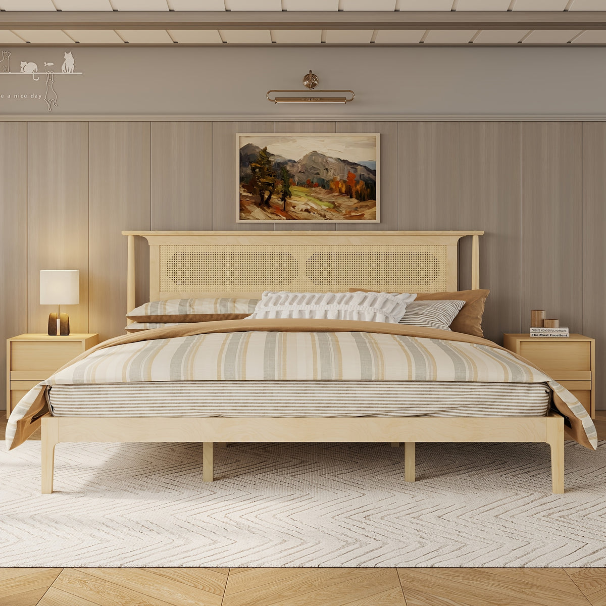king size platform bed frame pe rattan headboard - Temu