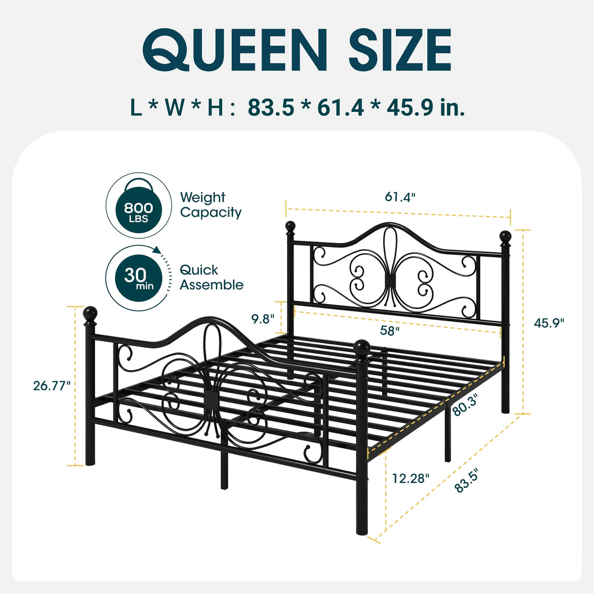 metal bed frame headboard platform bed   - Temu