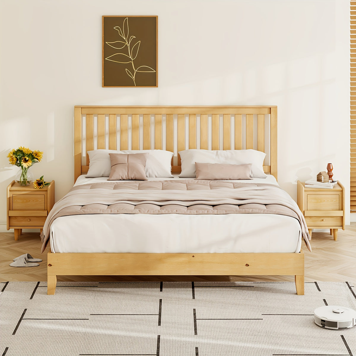 sturdy wooden bed frame grille headboard slatted - Temu