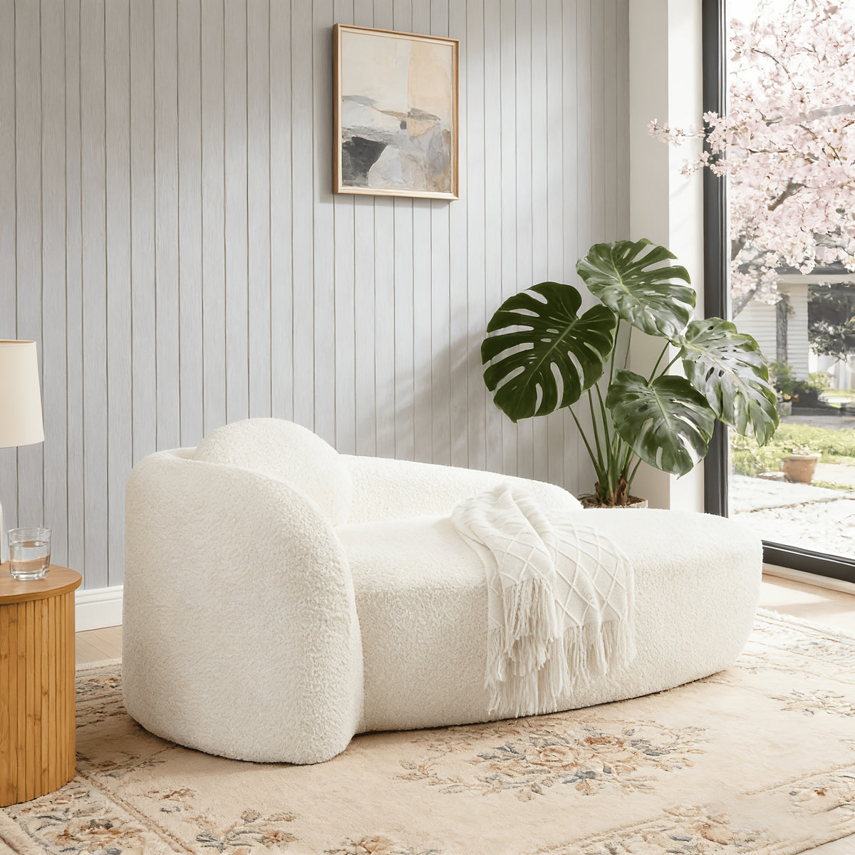 modern boucle oval floor sofa chair low profile   - Temu
