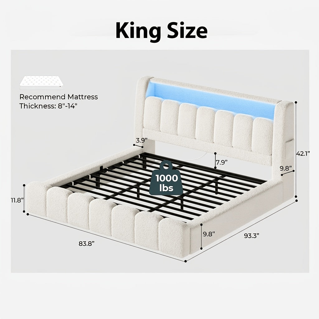 cloud bed frame cream white storage headboard built in led - Temu