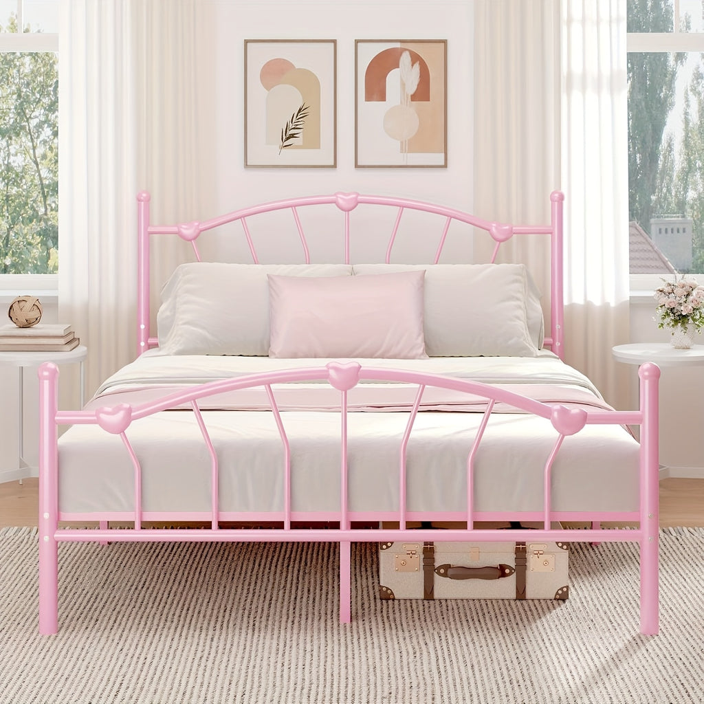 twin full queen size metal platform bed frame heart shaped - Temu