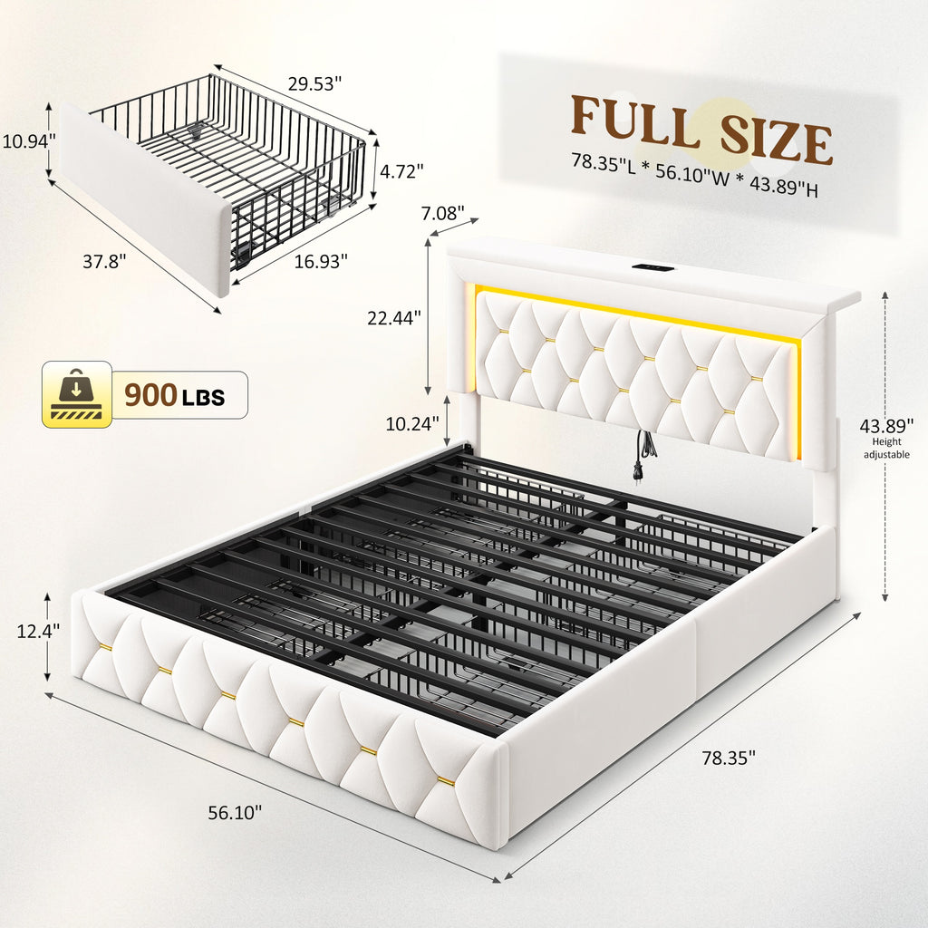 queen full size bed frame 4 storage drawers headboard - Temu