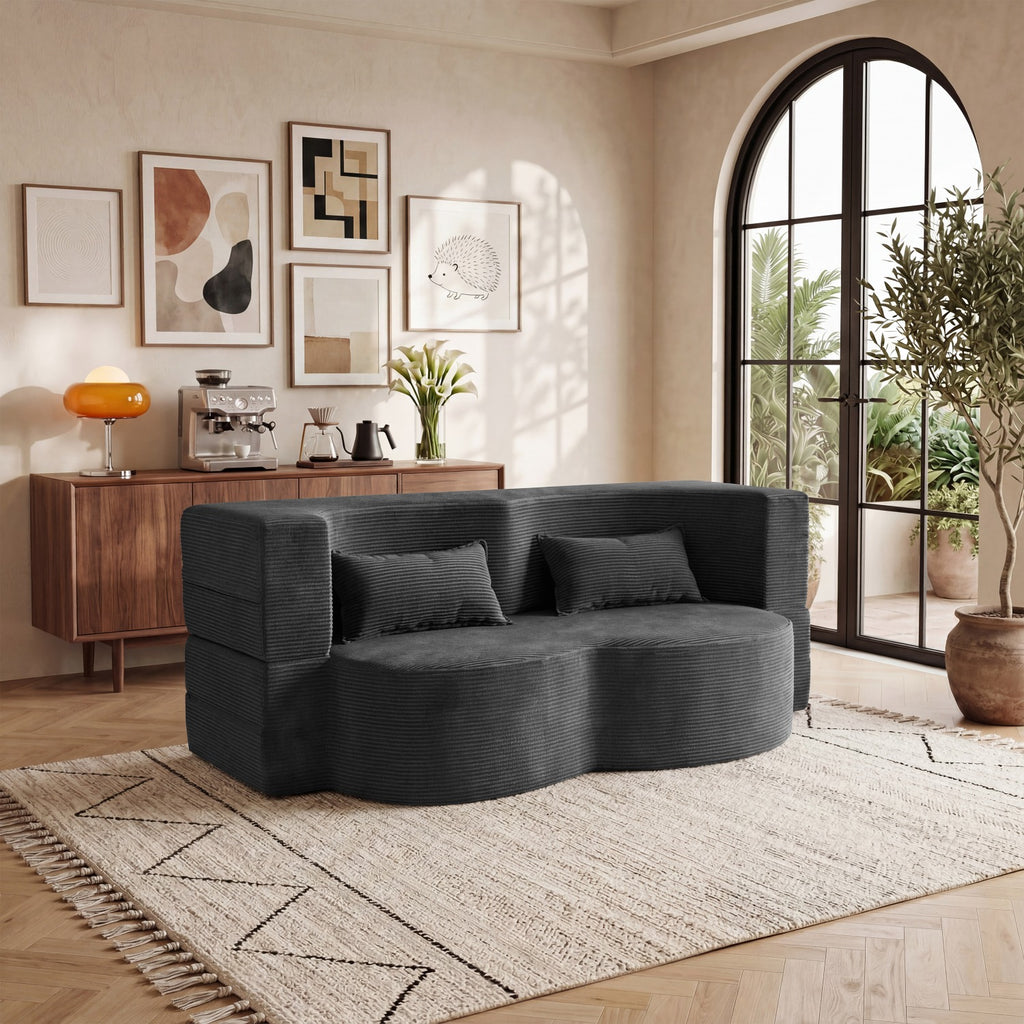 modern floor sofa 2 pillows convertible plush corduroy foam - Temu
