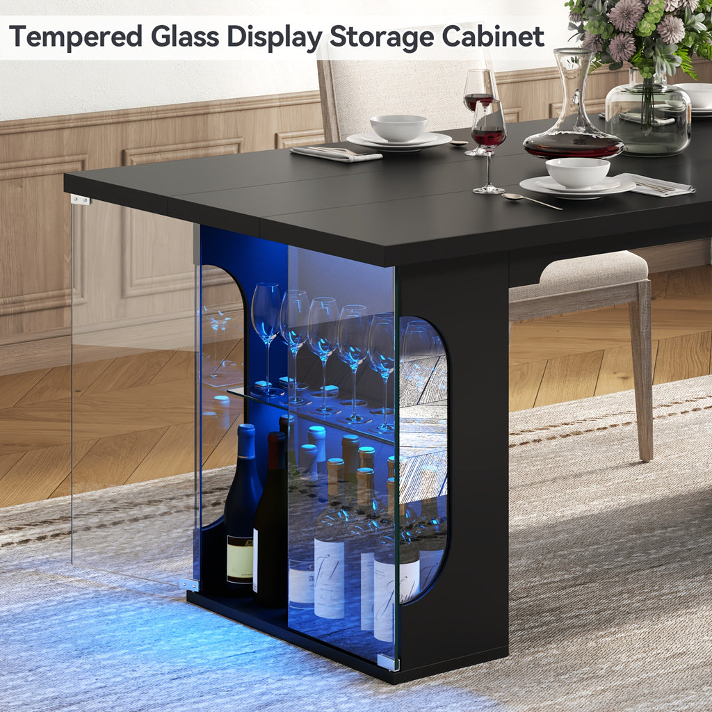 70 8 black dining table 4 8 people glass cabinet storage rgb - Temu
