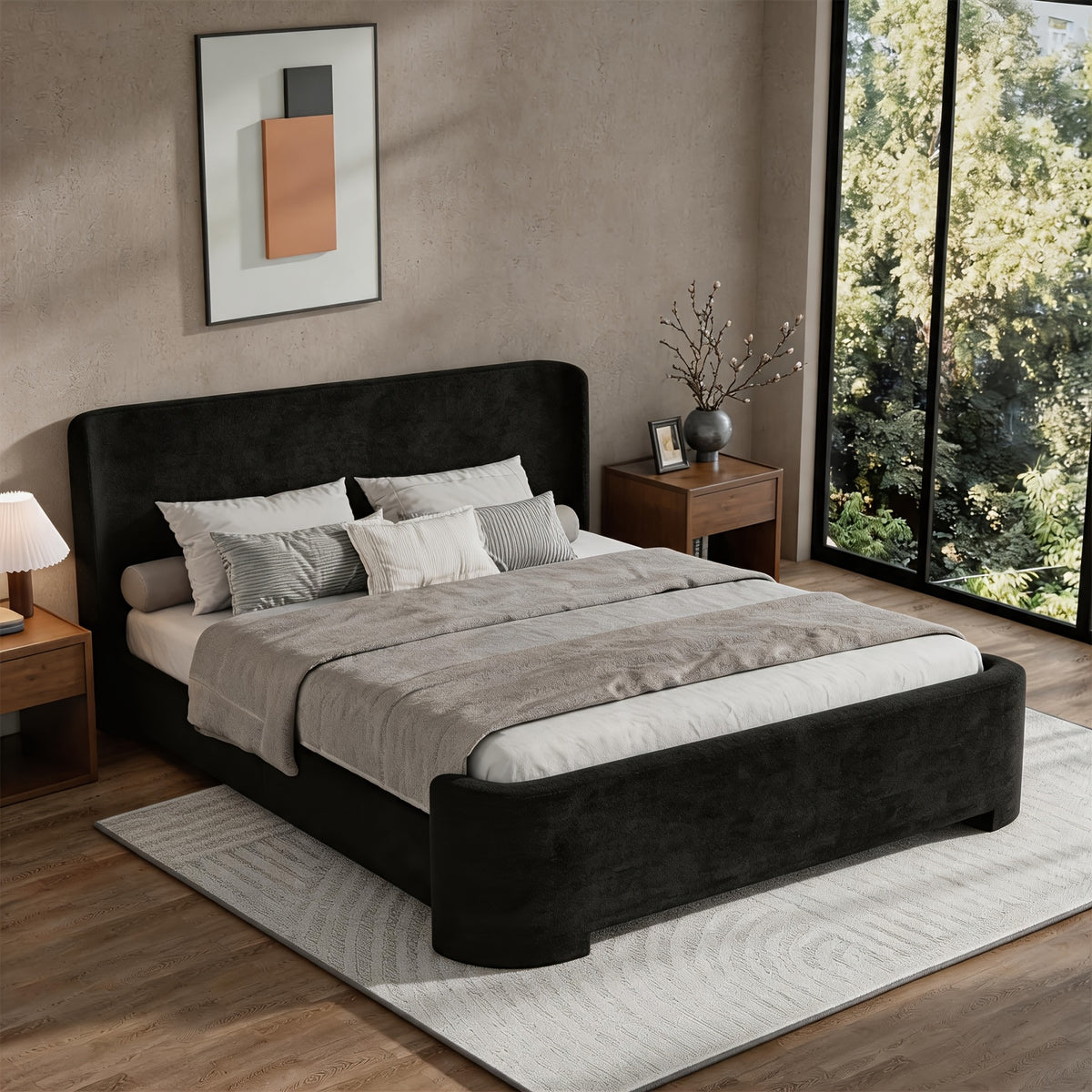 curved headboard footboard full queen size bed frame velvet - Temu