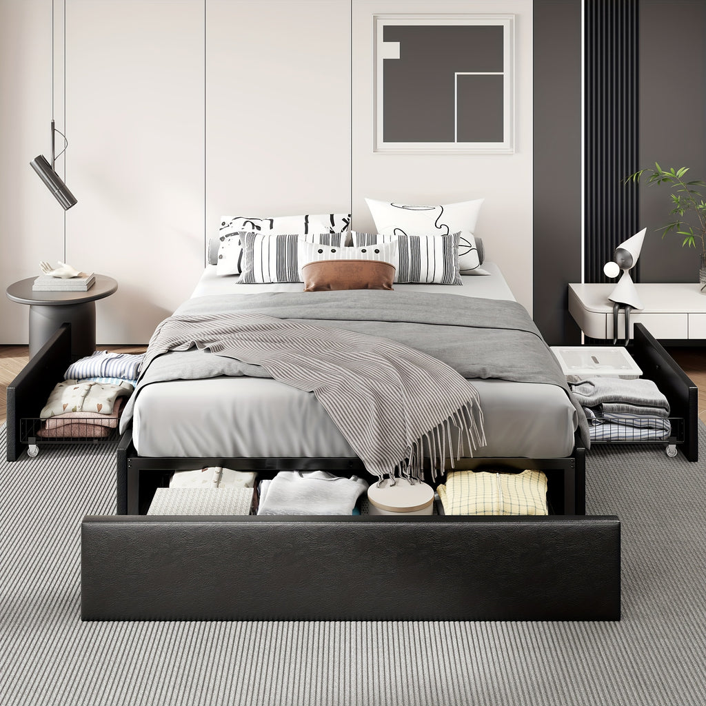 full queen size platform bed frame 3 storage drawers - Temu