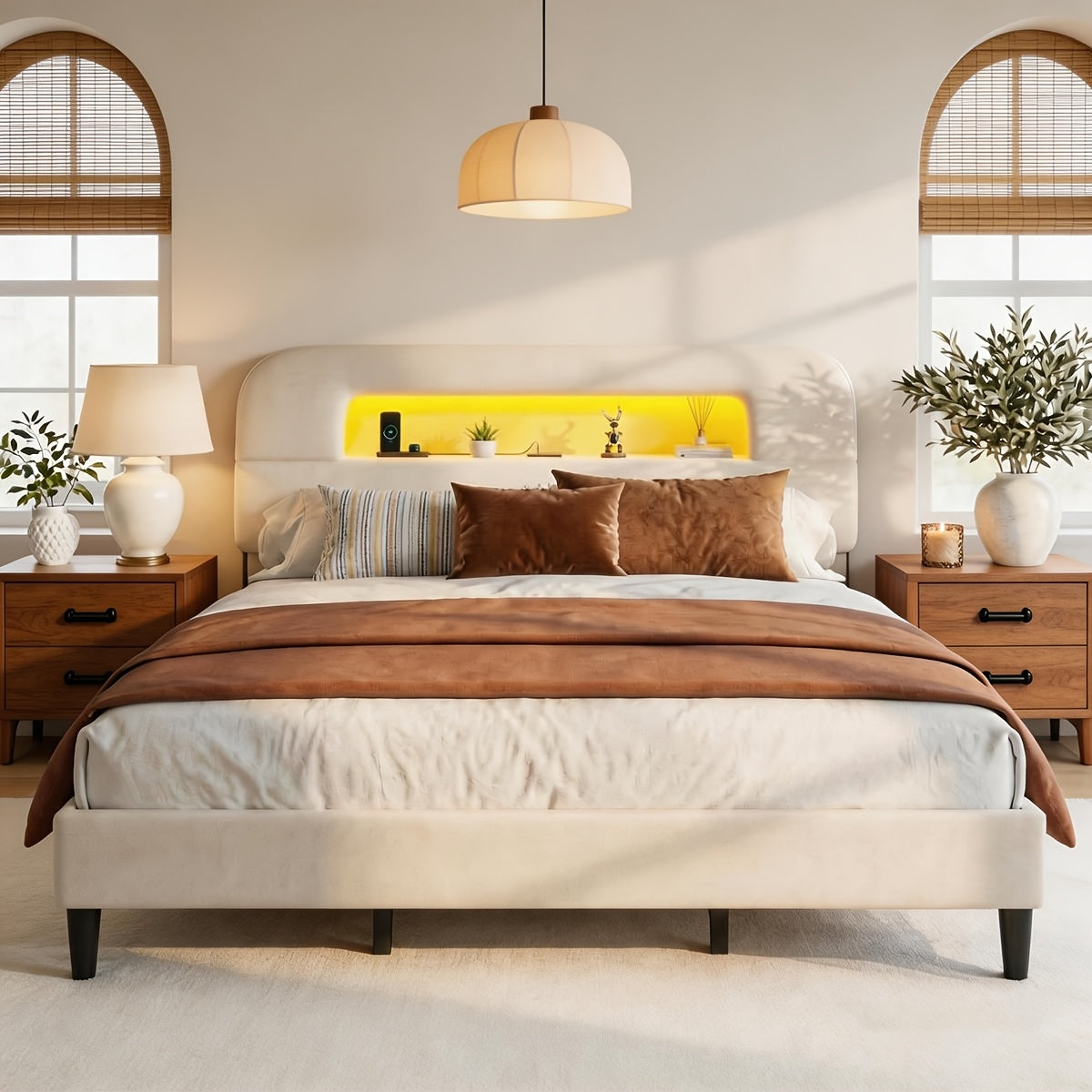 queen bed frame velvet material soft wrapped bed - Temu