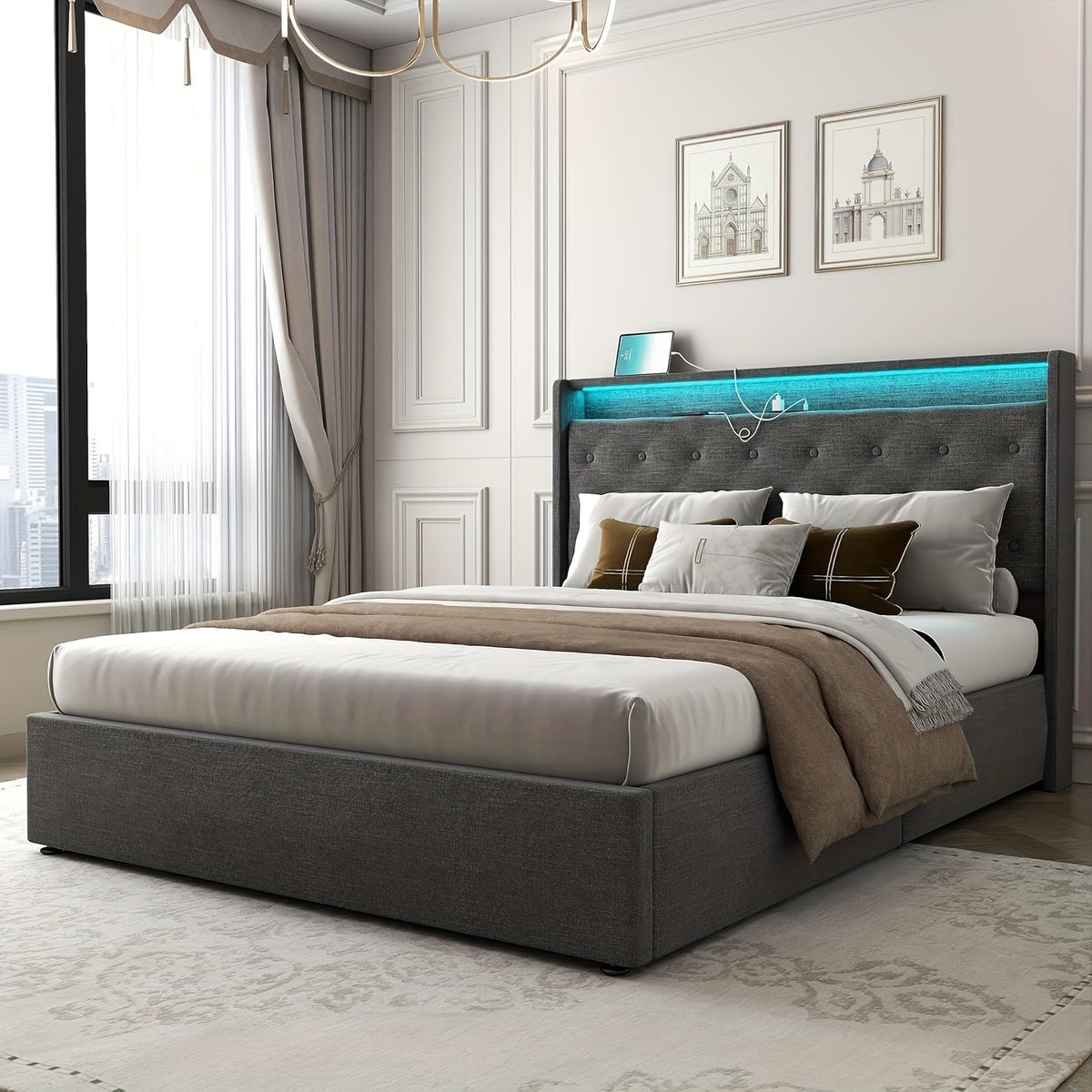 hydraulic lift upholstered bed frame   bed - Temu