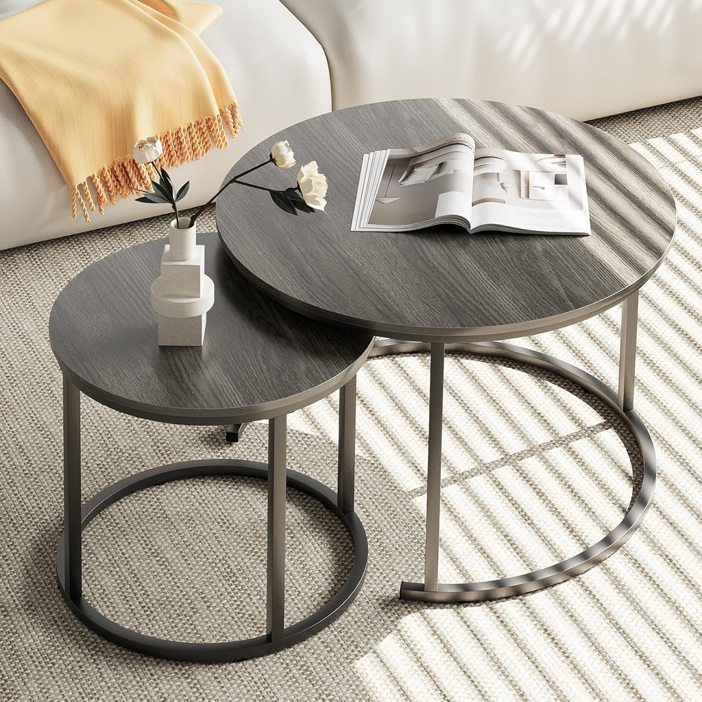 set two circular nesting tables featuring a white   - Temu