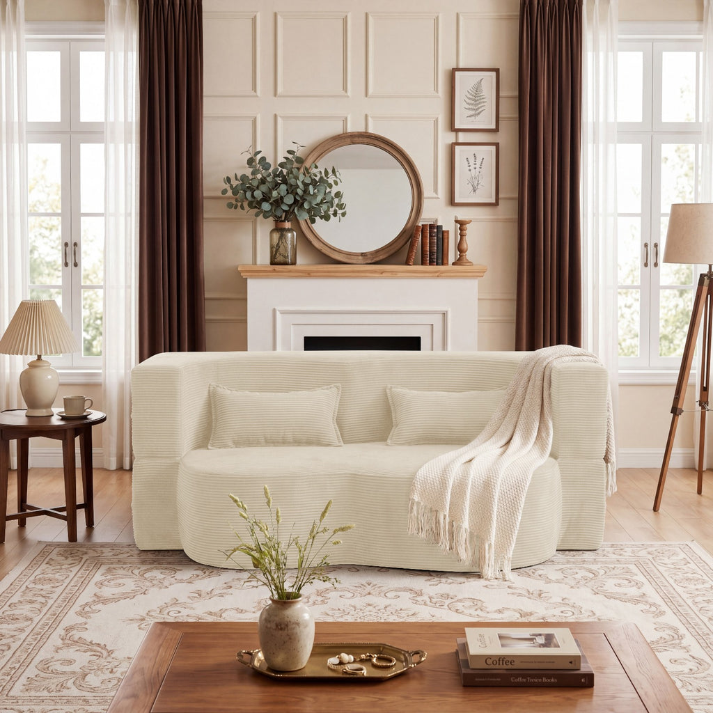 modern floor sofa 2 pillows convertible plush corduroy foam - Temu