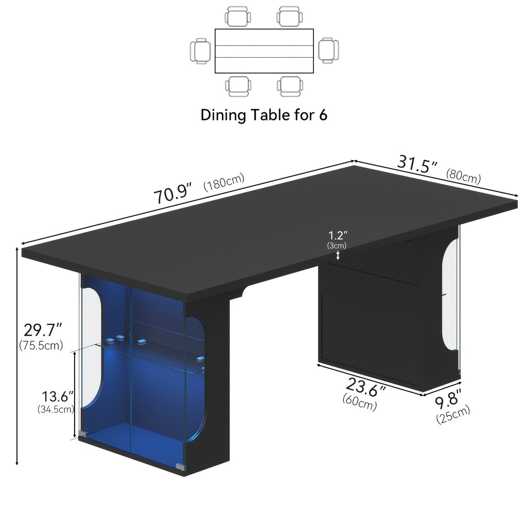 70 8 black dining table 4 8 people glass cabinet storage rgb - Temu