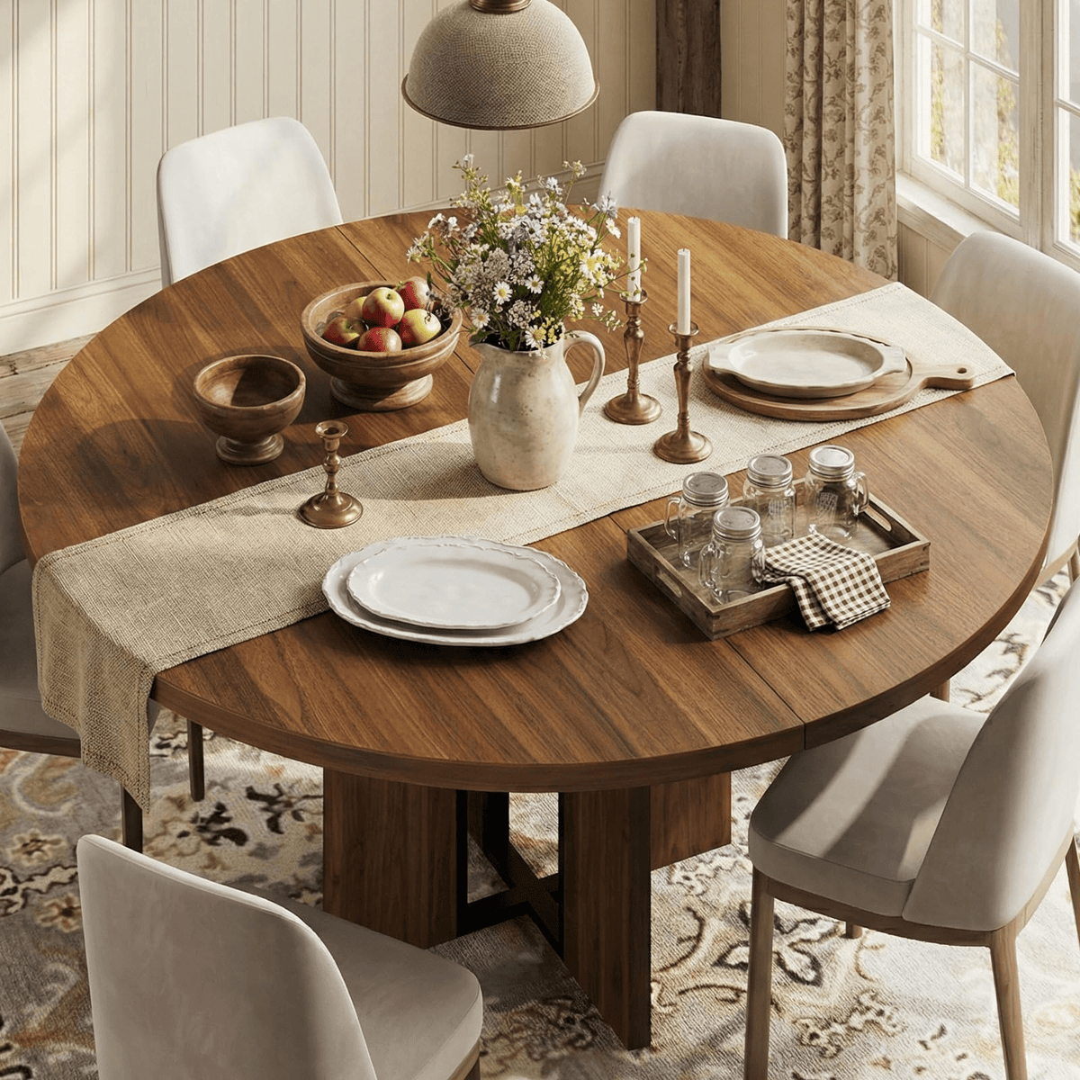 47 63 extendable round dining room table 4 8 farmhouse - Temu