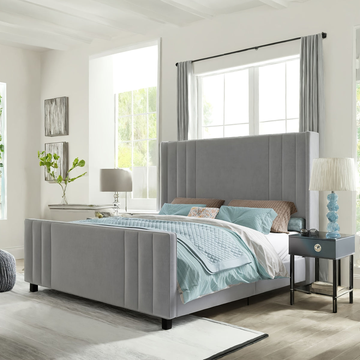 velvet upholstered platform bed frame vertical - Temu