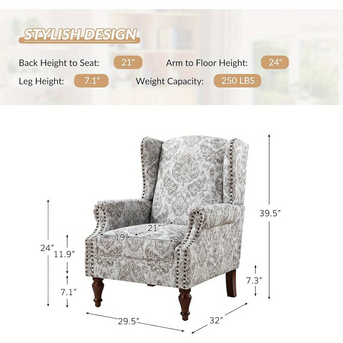 wingback accent chair floral   traditional - Temu
