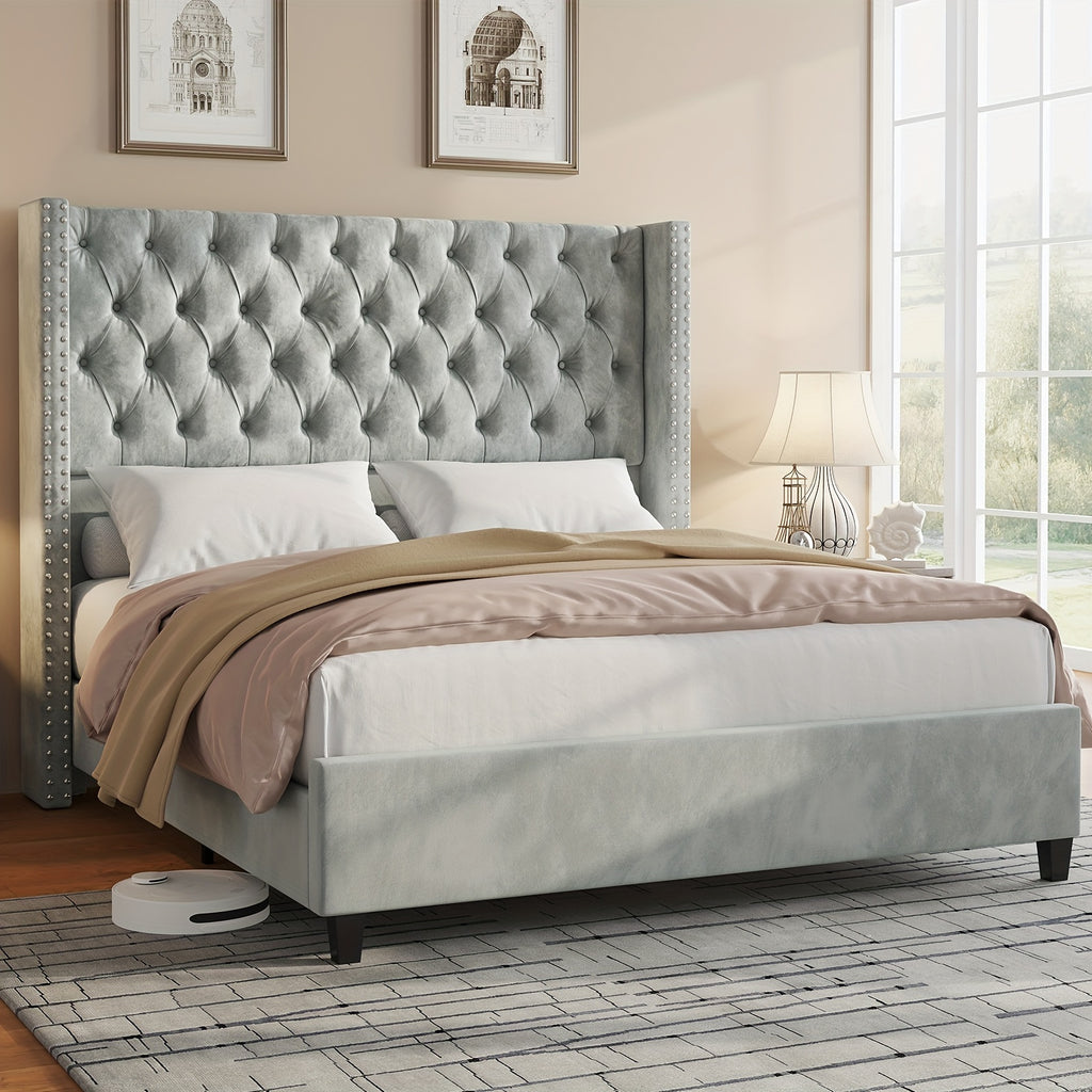 fabric bed   wingback headboard featuring - Temu