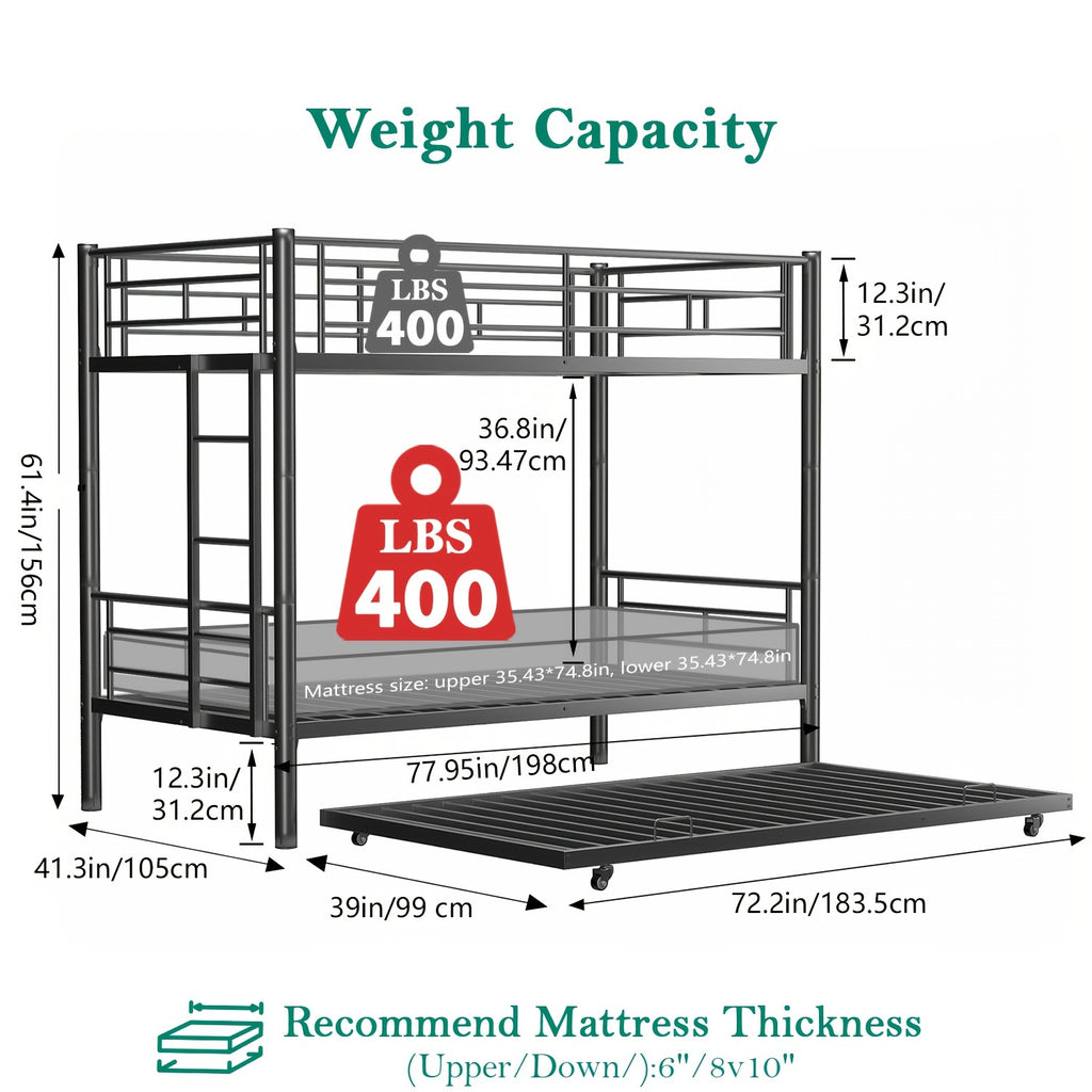 77 l metal bunk bed trundle twin bunk bed ladder - Temu