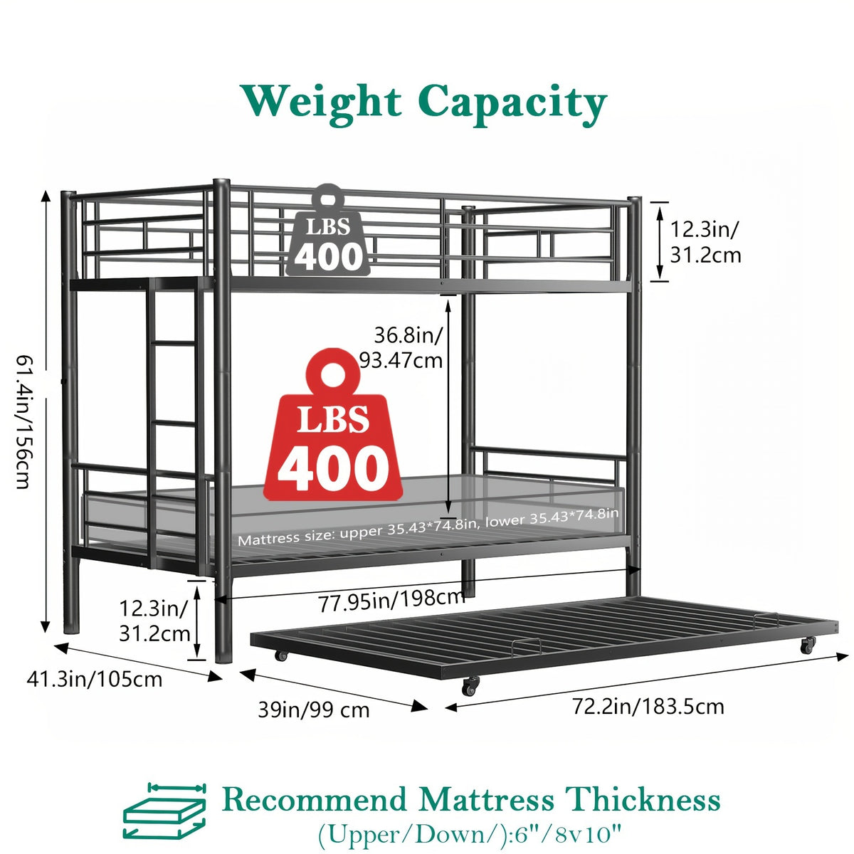 77 l metal bunk bed trundle twin bunk bed ladder - Temu