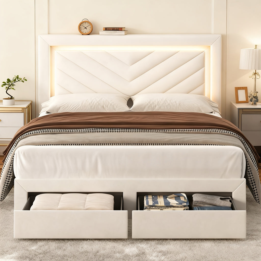 upholstered bed frame adjustable led headboard charging - Temu