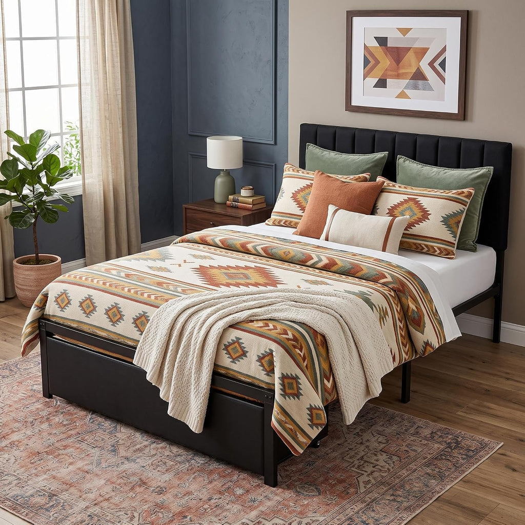 twin bed frame headboard storage drawer metal platform bed - Temu
