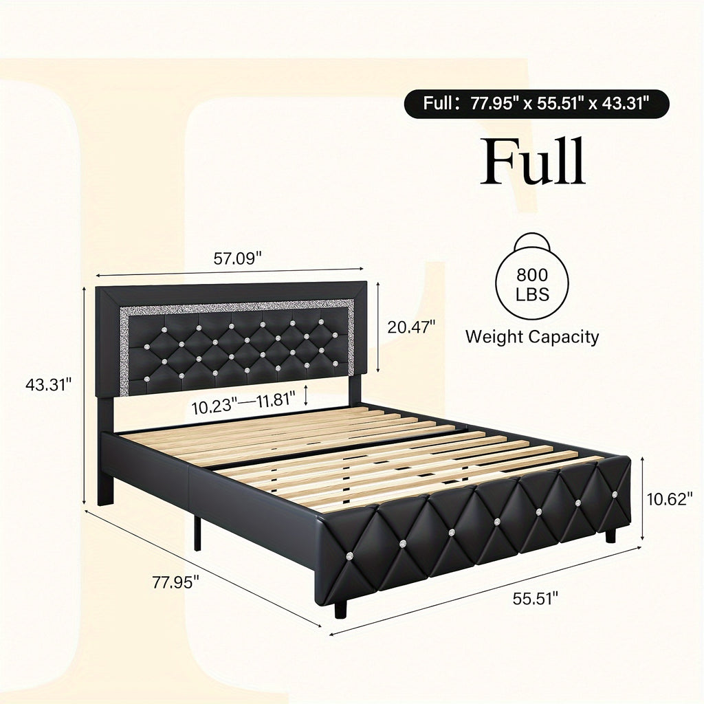 upholstered bed frame diamond tufted headboard faux leather - Temu