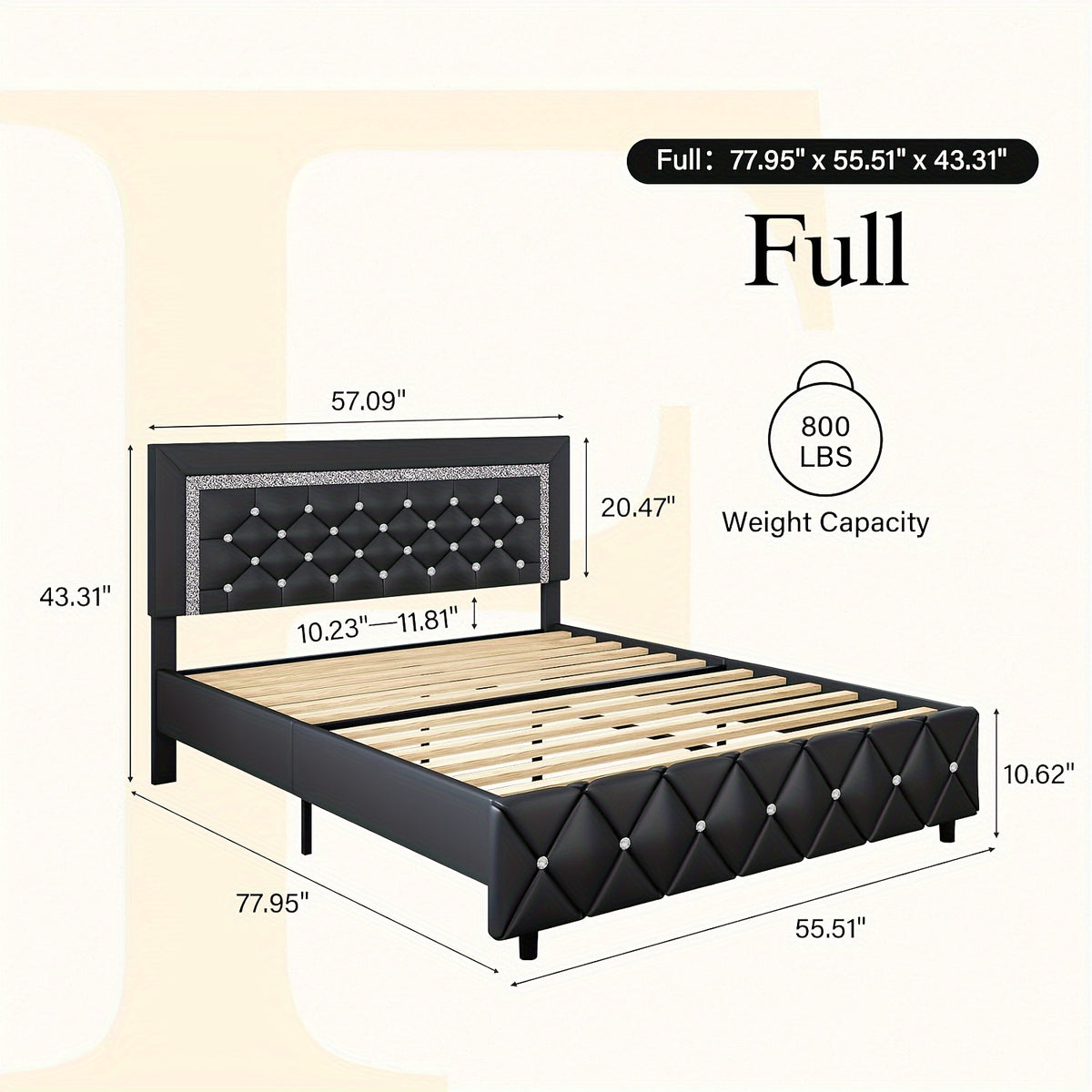 upholstered bed frame diamond tufted headboard faux leather - Temu