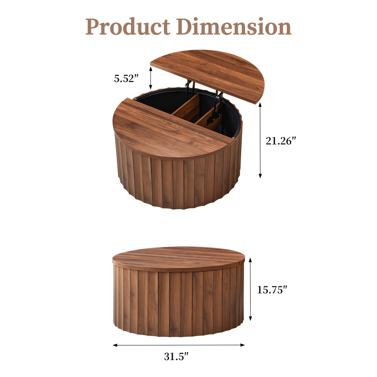 31 5   century modern fluted drum coffee table round lift - Temu