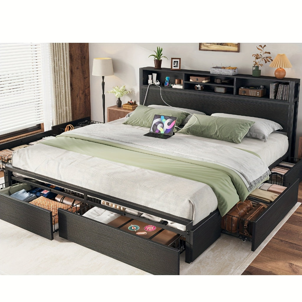 queen king size bed   storage large drawers forbedroom - Temu