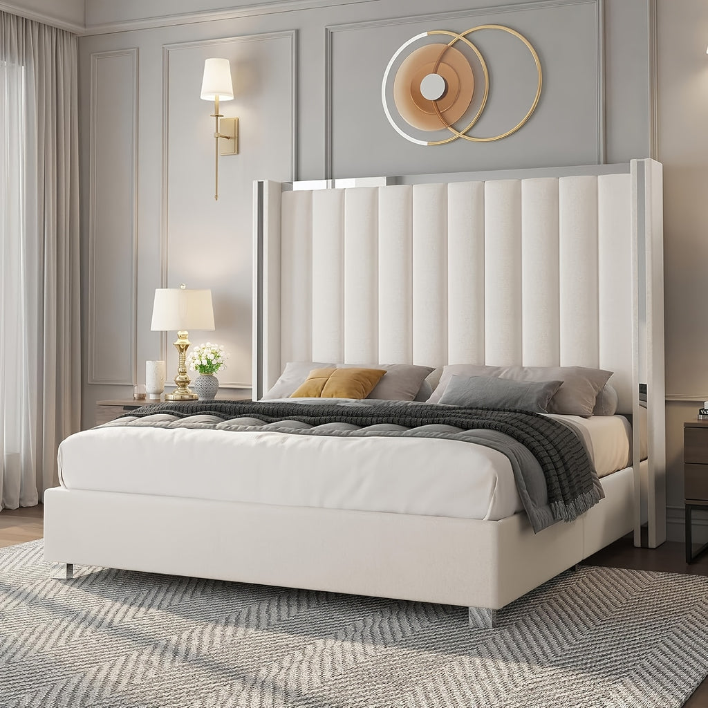 velvet upholstered platform bed 58 tall channel - Temu