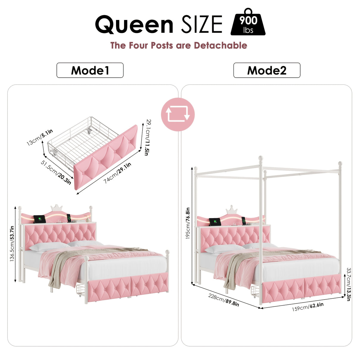 twin full queen size upholstered canopy bed frame led lights - Temu
