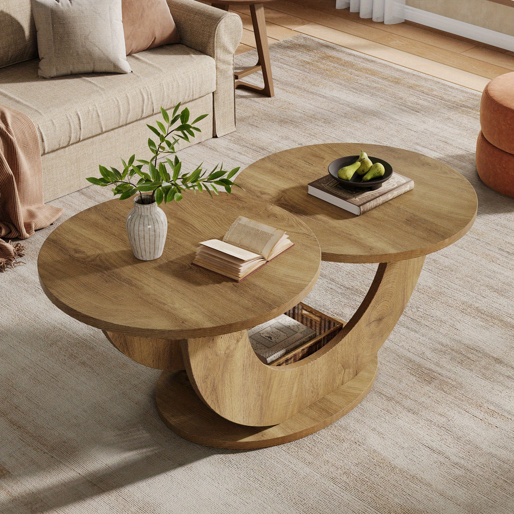 round living room coffee table 2 tier farmhouse coffee table - Temu