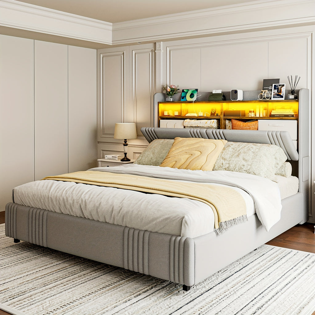bed frames hidden storage headboard 4 drawers 49 2 tall - Temu