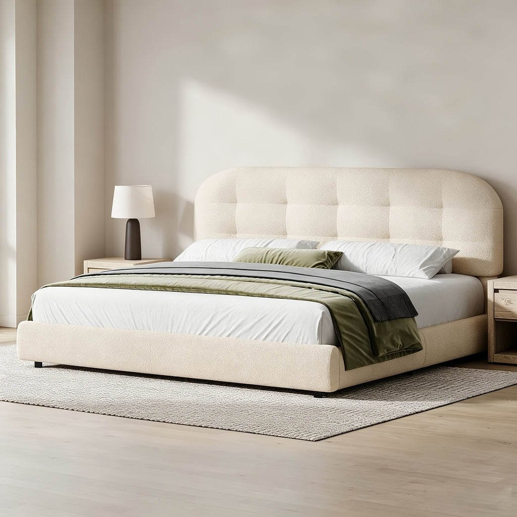 modern boucle upholstered platform bed frame curved cloud - Temu
