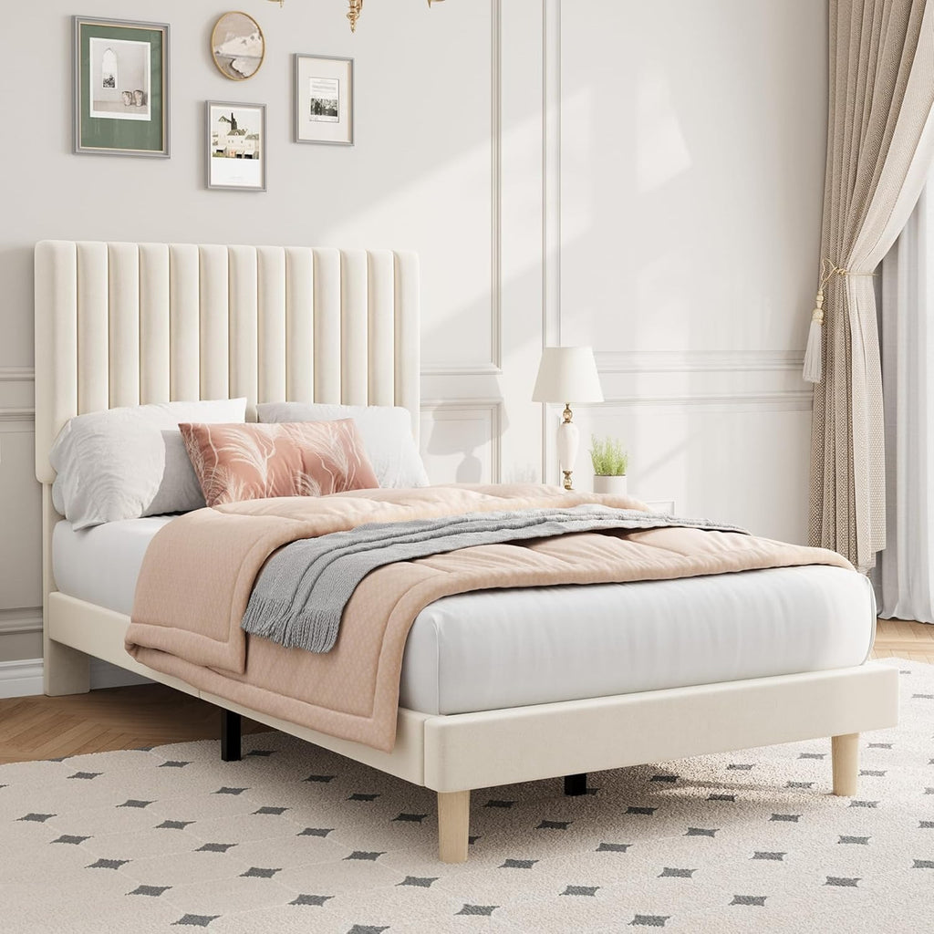 twin size bed frame adjustable height headboard velvet - Temu
